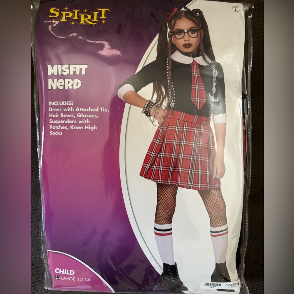 New, Never Worn Misfit Nerd Costume with Red Plaid Skirt